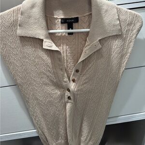 Beige Knit Polo Blouse